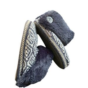 Muk Luks Womens Navy Blue Fair Isle Knit Faux Fur Lined Slipper Booties Size 7-8